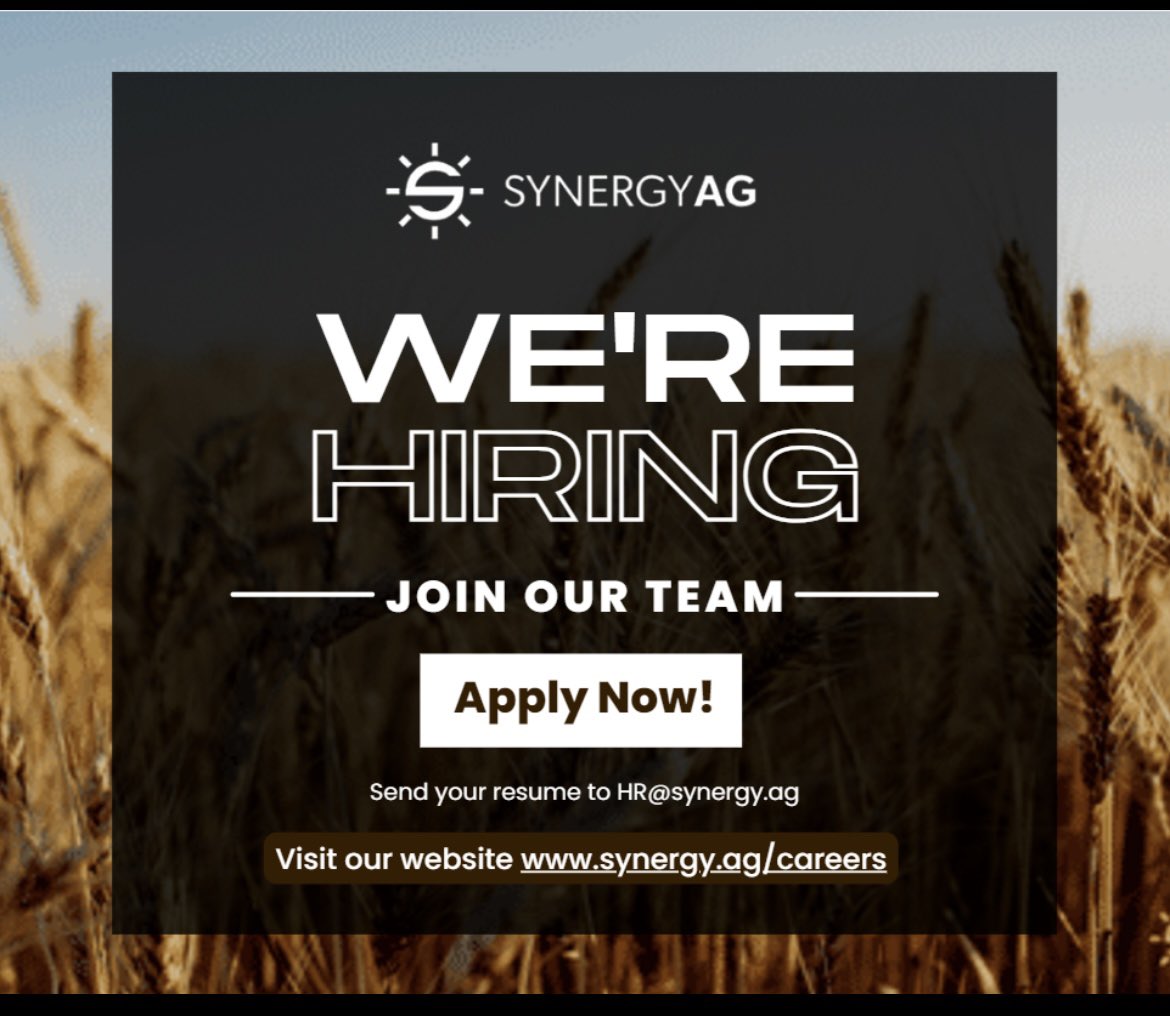 We’re hiring! 🔆 Synergy AG Balcarres is looking for a Summer Student to join our team for the 2025 season! To apply, send your resume to hr@synergy.ag !
#joinourteam #rootsyoucancounton