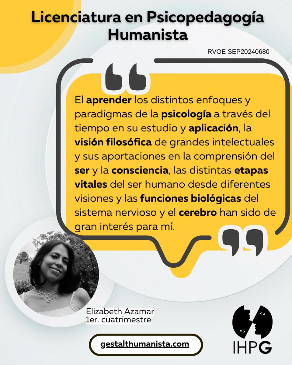IHPG1's tweet photo. El 6 de enero inicia la Licenciatura en Psicopedagogía Humanista.
Inicia tu proceso de inscripción aquí https://t.co/zak51agj0M... #psicopedagogiahumanista https://t.co/QarLW27gZU