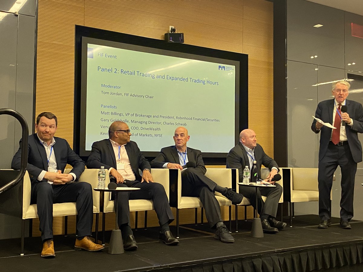 Fintech_Brennan's tweet image. Thanks to Tom Jordan and the team at Financial Information Forum (FIF) for a great session. The panel on "Retail Trading and Expanded Trading Hours" was especially helpful, great insights on the drivers for 24 hour trading, and the necessary changes needed to get there.