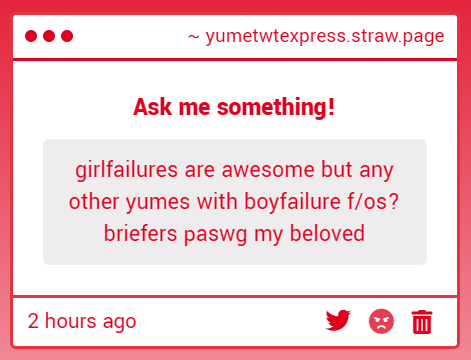 yumetwtexpress's tweet photo. gimmick
anyone got boyfailure f/os? https://t.co/A1zeVQ4yys