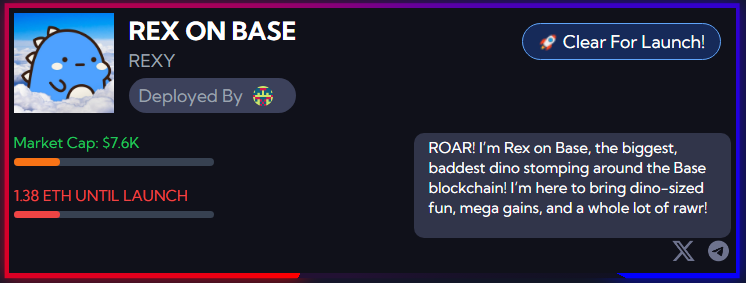 Wow Congrats to REX ON BASE for making it to CLEAR FOR LAUNCH! 

CHECK THEM OUT : enormuspump.fun/base/0x8cdB1eb…

Not Financial Advice.