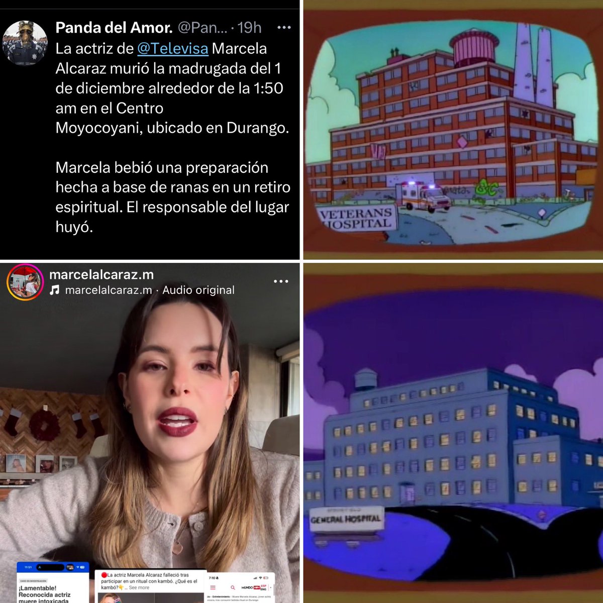 SoySimpsonito's tweet photo. Esta semana la actriz Marcela Alcaráz fue noticia en Twitter tras ser declarada muerta por un ritual chamánico; Poco después fue trasladada a una mejor red social donde su condición mejoró a "viva". https://t.co/IHqRqKDaKR