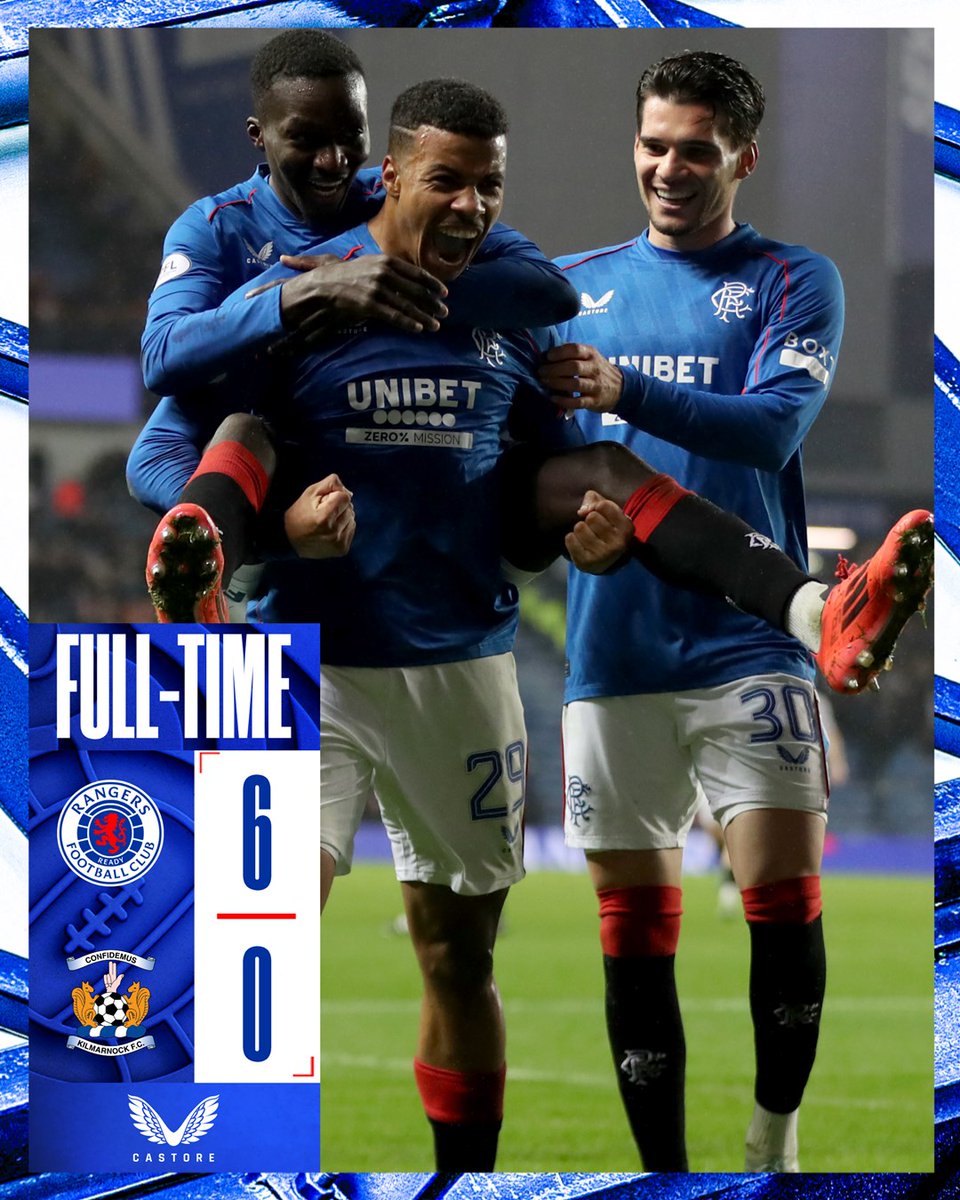 FULL-TIME: Rangers 6-0 Kilmarnock 

👏 Six goals at Ibrox in a dominant team performance 💙