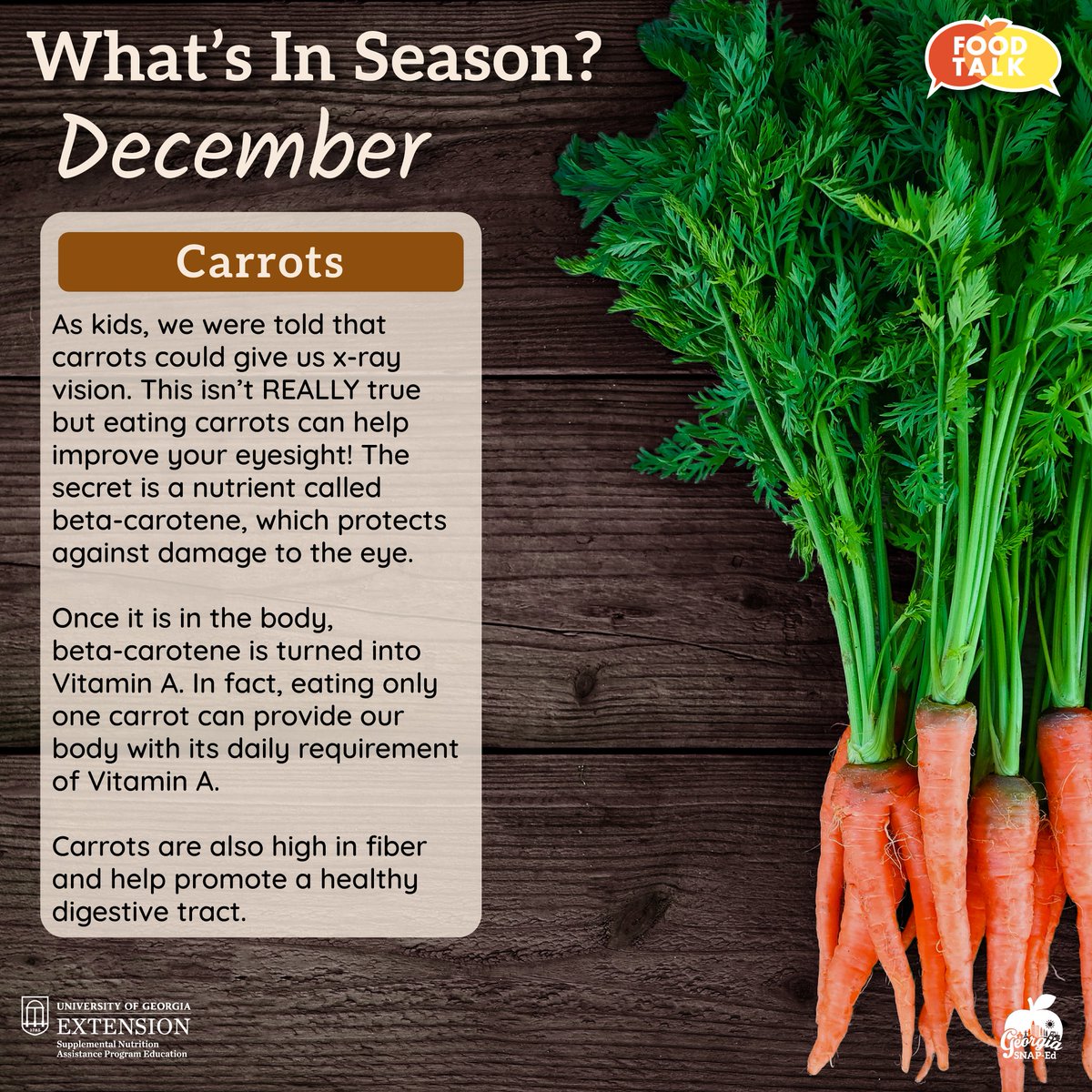 foodetalk's tweet photo. 🥕 It’s December, which means that Georgia-grown carrots are ready to be harvested just in time for your holiday meals! These orange vegetables are high in Vitamin A which can help prevent loss of eyesight. 🥕 https://t.co/0DKeTACmiY https://t.co/uJjIjton9D