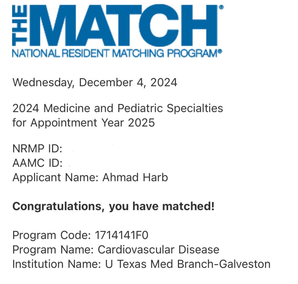 Ahmad Harb, MD (@ahmadharbmd) on Twitter photo The dream came true! 🫀🫀
Excited to share that I have officially matched into Cardiology at <a href="/utmbcardiology/">UTMB Cardiology</a> !
Grateful to all my mentors and friends who have supported me throughout this journey! ❤️
Alhamdulillah 🙏🏻 The dream came true! 🫀🫀
Excited to share that I have officially matched into Cardiology at <a href="/utmbcardiology/">UTMB Cardiology</a> !
Grateful to all my mentors and friends who have supported me throughout this journey! ❤️
Alhamdulillah 🙏🏻