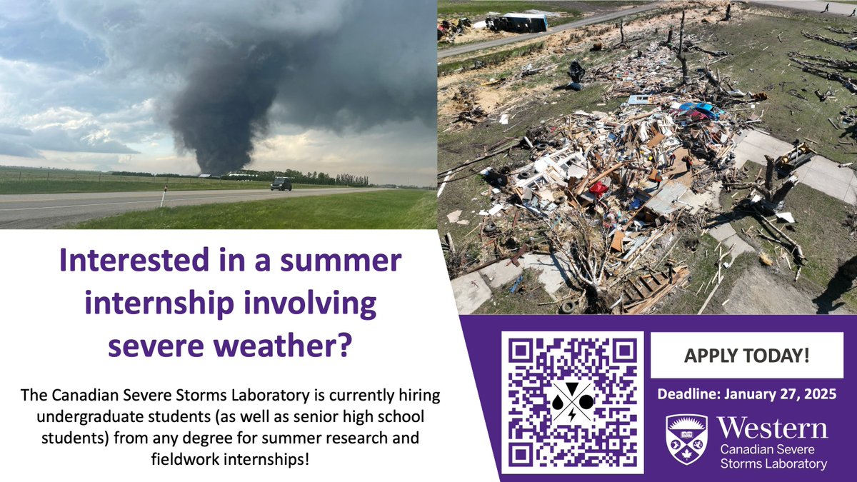 Dive into real-world research and fieldwork with the CSSL Summer Internship Program!

Learn more and apply here: uwo.ca/cssl/internshi…

Don't miss your chance to gain hands-on experience with leading tornado and hail experts in the field.

Applications close on January 27th.