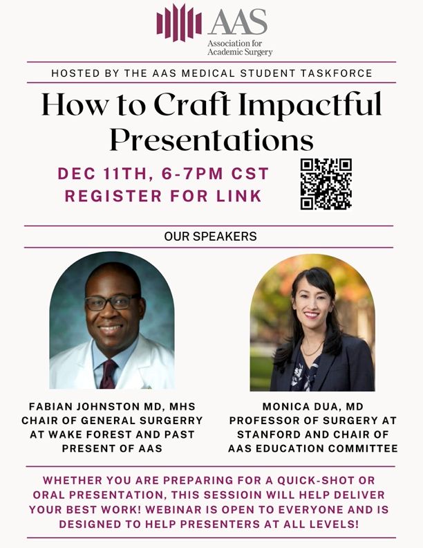 Level up your presentation skills for #ASC2025! 🎤

The AAS Medical Student Task Force presents a free webinar with expert advice from Dr. Monica Dua and Dr. Fabian Johnston (an AAS Past President!).

✅  Master the art of slide design
✅  Learn insider secrets from judges
✅