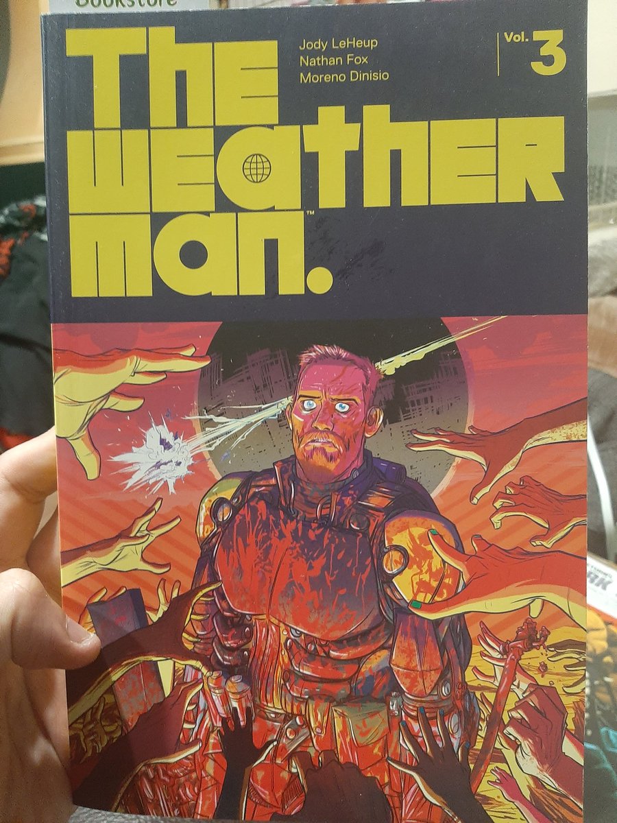 DanNilesWrestle's tweet photo. Now reading The Weatherman Vol. 3 💥 💥 

The long awaited climax to my favorite @ImageComics series is finally here and it did not disappoint! Incredible sci-fi art and mind-blowing story years in the making from @JodyLeHeup and @nathanfoxy https://t.co/FxD3Ta3QVK