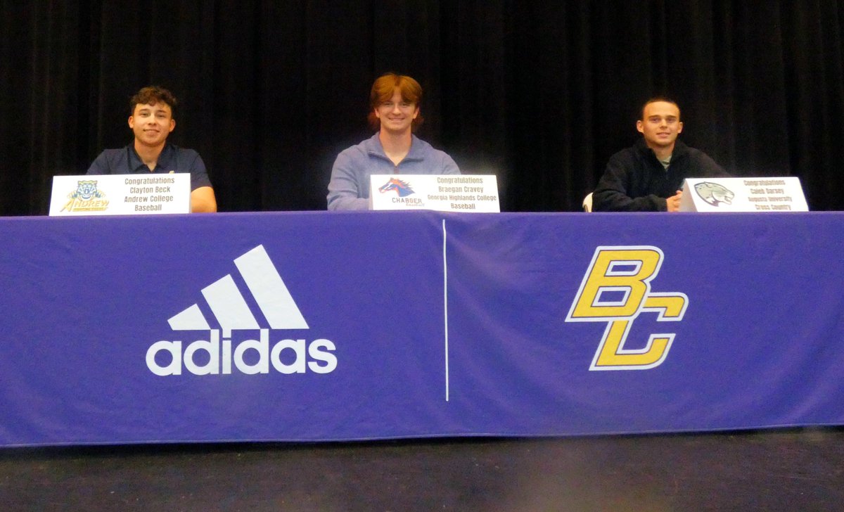 Bleckley Progress (@bleckprogress) on Twitter photo Signing ceremony today at BCHS. L-R: Clayton Beck signed with Andrew College baseball. Braegan Cravey signed with GA Highlands College baseball. Caleb Darsey signed with Augusta University Cross Country. <a href="/BCBaseball31014/">BCHS Baseball</a> <a href="/DierkesTV/">Justin Dierkes</a> <a href="/SportsmicRadio/">Sportsmic Radio</a> <a href="/CarlosStephens_/">Carlos Stephens</a> <a href="/SamiWmaz/">Sami Kostas WMAZ</a> Signing ceremony today at BCHS. L-R: Clayton Beck signed with Andrew College baseball. Braegan Cravey signed with GA Highlands College baseball. Caleb Darsey signed with Augusta University Cross Country. <a href="/BCBaseball31014/">BCHS Baseball</a> <a href="/DierkesTV/">Justin Dierkes</a> <a href="/SportsmicRadio/">Sportsmic Radio</a> <a href="/CarlosStephens_/">Carlos Stephens</a> <a href="/SamiWmaz/">Sami Kostas WMAZ</a>