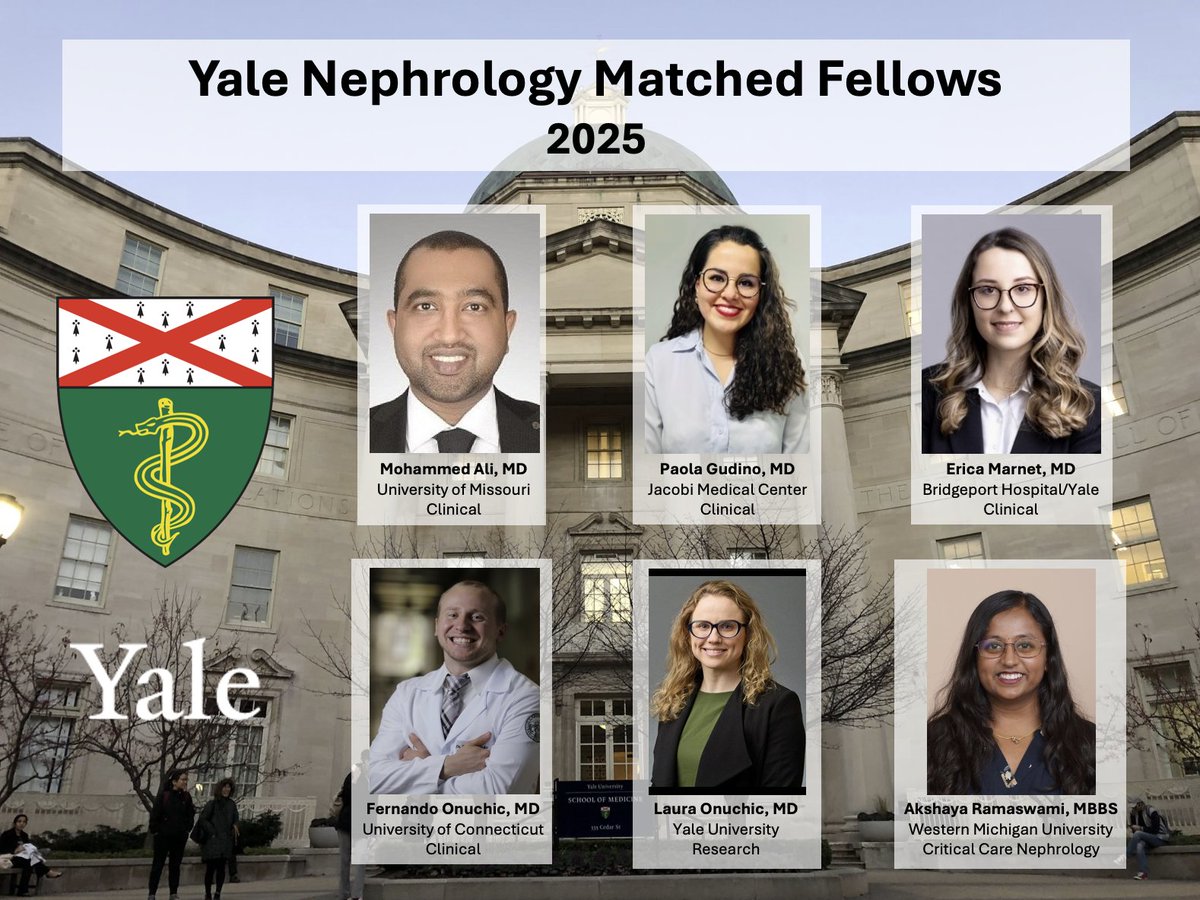 Congratulations to everyone in the fellowship match! We are thrilled to welcome this outstanding group of new fellows to the Yale Nephrology community!! 🎉
Can't wait to meet you all in New Haven soon!

#FellowshipMatch2024 #Nephrology