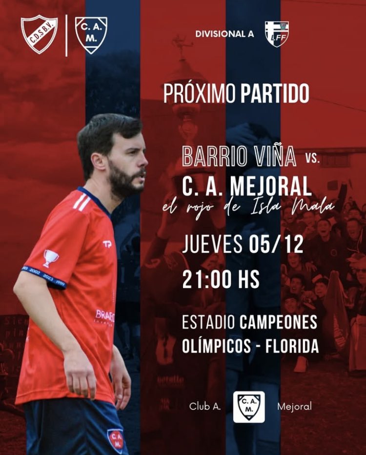 Mañana es el último partido del Rojo 🔴

 🆚 Barrio Viña

 📆Jueves 05 de Diciembre

 🕣21:00 HS

 🏟️Estadio Campeones Olímpicos
Apertura de puertas - 19:00hs

Mañana el Rojo de Isla Mala pelea por mantenerse en la Divisional A de Florida 💪
