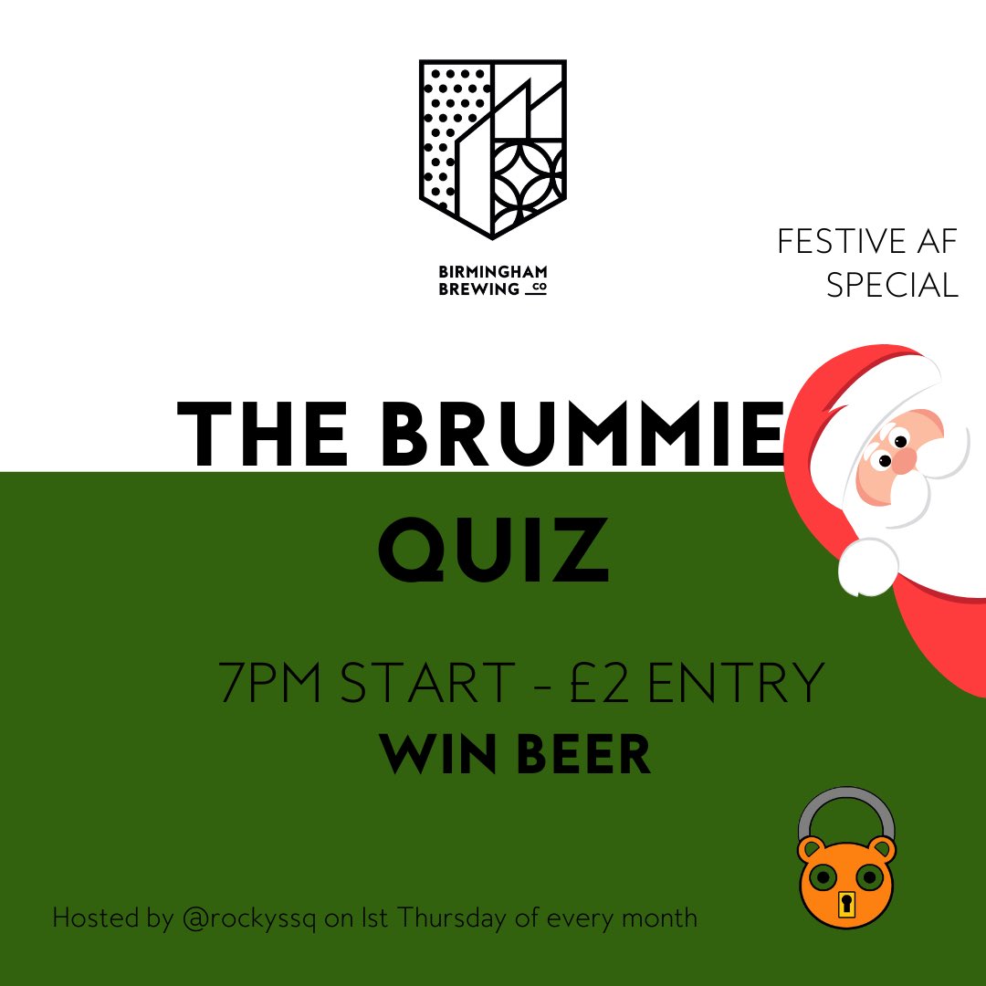 Thursday! Festive AF Quiz 🎅🎄🍻

Join us for a 7pm start with <a href="/rockyssq/">Rocky's Speedquizzing</a>. 

£2 per person entry. Bring your own food/ order in. 

As always, plenty of beers, wine, cider, spirits &amp; softs 🍻