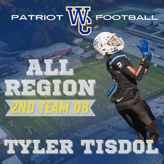 Congratulations to 2nd Team All Region Defensive Back <a href="/tisdoltyler1/">𝐓𝐲𝐥𝐞𝐫 “𝗧𝗣” 𝐓𝐢𝐬𝐝𝐨𝐥</a> (Tyler Tisdol)!
Tyler had 38 solos, 13 assists, 6 PBU’s, 2 INT’s and 2 scoop scores
Photo credit <a href="/zeke_best/">Zeke Best</a> 
Graphic credit <a href="/elijah_stowe/">elijah stowe</a>