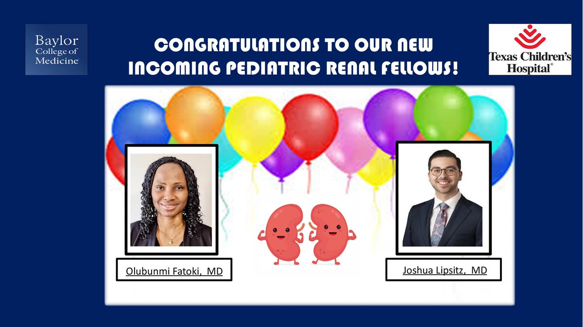 We are excited to welcome our new incoming fellows 🤗🤗Dr. Olubunmi “Bunmi” Fatoki and Dr. Joshua Lipsitz to our renal family here at Texas Children’s -Baylor College of Medicine!! 🥳 A big congratulations to all those who matched into the peds neph community! 🥰❤️🫘
