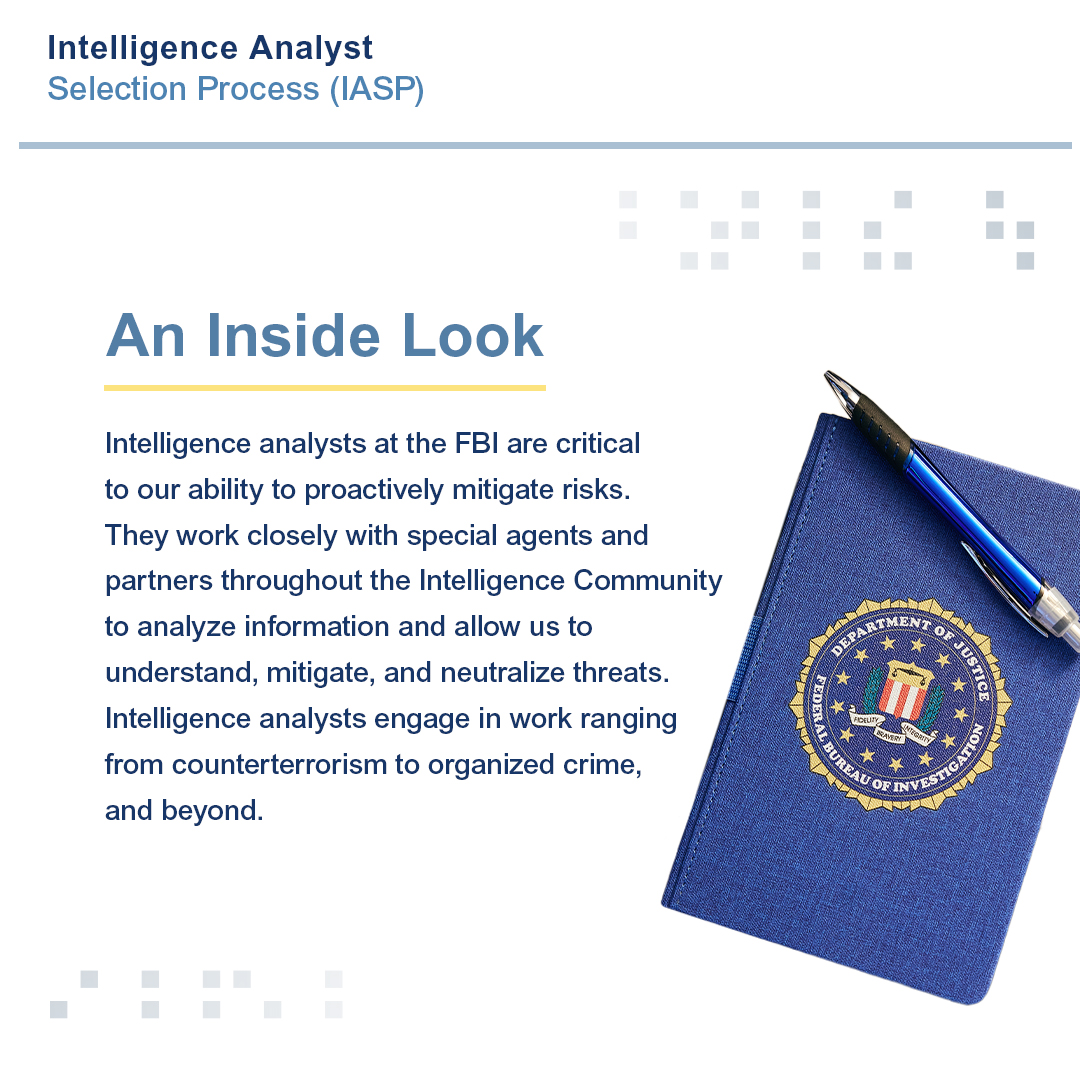 FBIJobs's tweet image. Ready to turn your #analytical skills into action?  As an #FBI #IntelligenceAnalyst, you&apos;ll tackle threats like terrorism and organized crime, transforming raw data into insights that contribute to creating a safer, more just future. Learn more. 
ow.ly/qpmz50Ujbwf