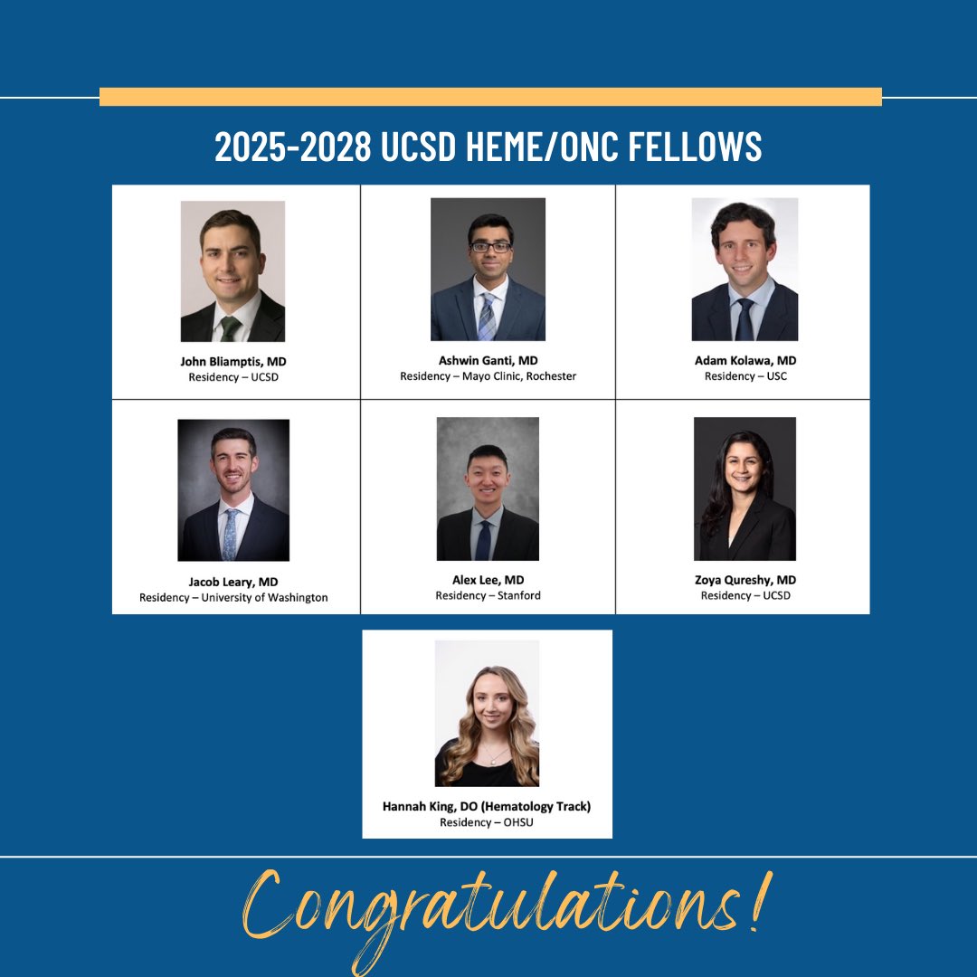 Congratulations to the incoming UCSD Hematology &amp; Oncology fellows! We can’t wait for you to join us in July 2025! Happy #MatchDay ! <a href="/IdaWongMD1/">IdaWongMD</a> <a href="/LudaBazhenovaMD/">LudaBazhenovaMD</a>