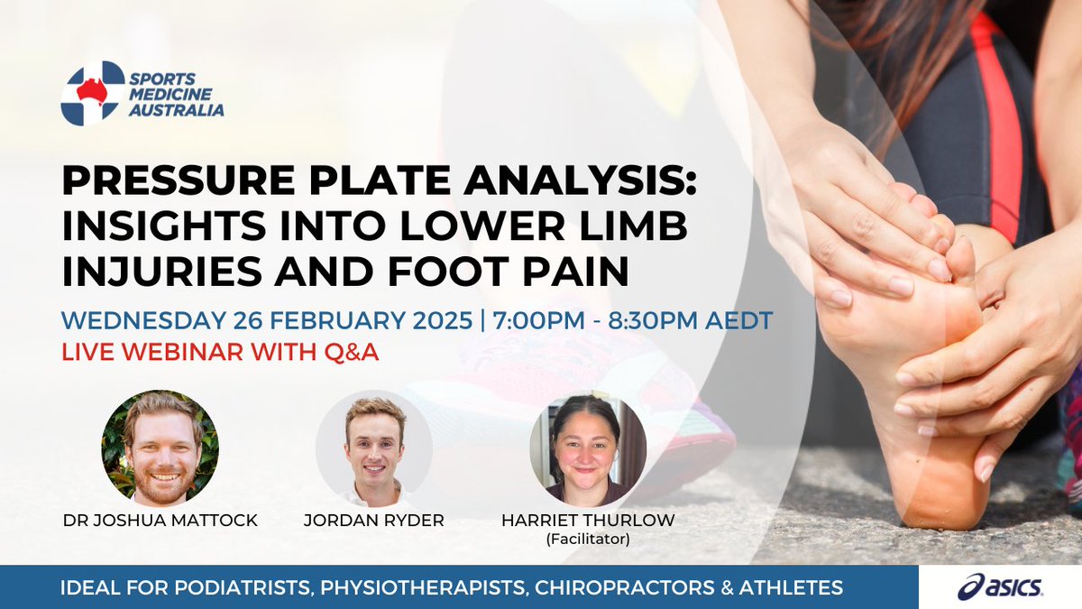 Join Dr Joshua Mattock and Jordan Ryder for a webinar on using pressure plate technology for diagnosing foot pain and enhancing performance, orthotic prescriptions, and foot care. Facilitated by SMA NSW State Council Chair, Harriet Thurlow.
👉 Book early: zurl.co/w0BT