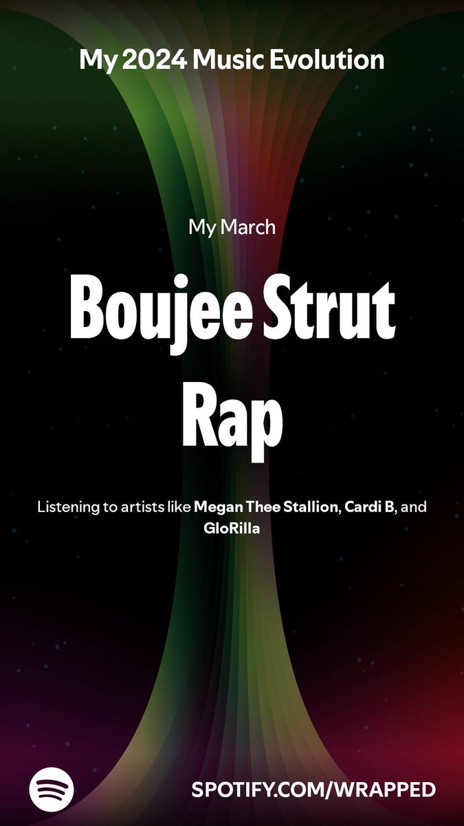 #SpotifyWrapped gave me Boujee Strut Rap. I wonder if the algorithm is just if you listen to rap music by women then it returns “Boujee [random phrase] Rap” 🫠