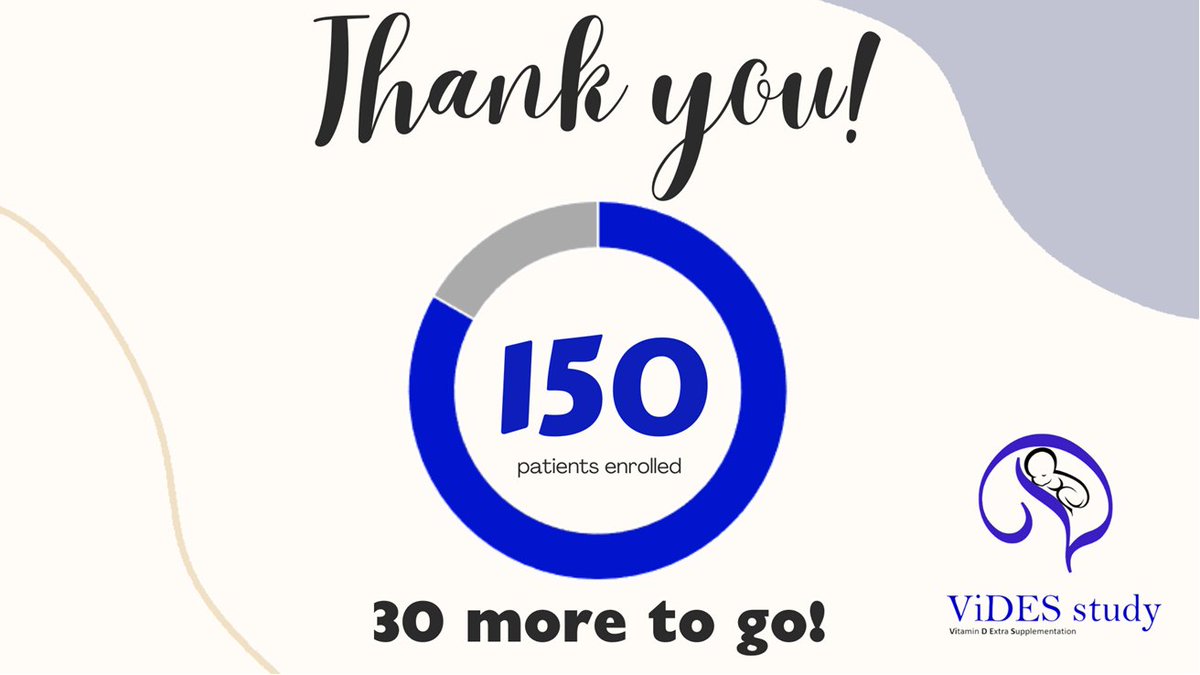 MarRomeroMD's tweet photo. π Milestone achieved! We've enrolled 150 patients in the ViDES (Vitamin D Extra Supplementation) study - just 30 more to reach our target! Thank you to all our participants and the NICU team for making it possible.#vitaminD #neotwitter #NCATS #TheGerberFoundation https://t.co/kk3uLoGSeN