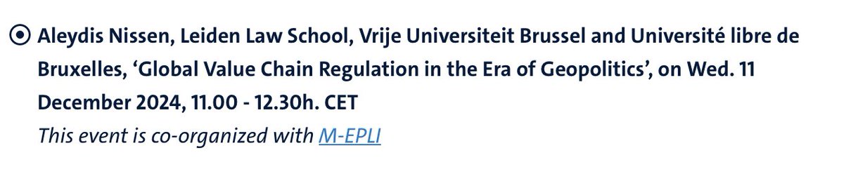Globalisation and Law Network (@gln_maastricht) on Twitter photo 🚨Don't miss out on the last <a href="/gln_maastricht/">Globalisation and Law Network</a> seminar of the year 2024! Together with <a href="/MEPLI/">MEPLI</a> we are pleased to welcome <a href="/aleydisnissen/">Aleydis Nissen</a> on 11 December at 11:00.
Don't forget to register:
maastrichtuniversity.nl/events/globali… 🚨Don't miss out on the last <a href="/gln_maastricht/">Globalisation and Law Network</a> seminar of the year 2024! Together with <a href="/MEPLI/">MEPLI</a> we are pleased to welcome <a href="/aleydisnissen/">Aleydis Nissen</a> on 11 December at 11:00.
Don't forget to register:
maastrichtuniversity.nl/events/globali…