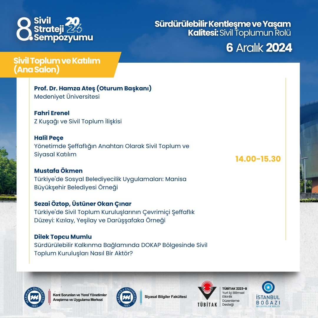 Herkese Merhaba ✨

5-6 Aralık 2024 tarihlerinde gerçekleştirilecek 8. Sivil Strateji Sempozyumu'nun ikinci gününde, çok kıymetli isimler bizlerle beraber olacak. Sempozyum, bürokrasiden, öğrencilere, kamu kurumlarına STK'lara, akademisyenlere ve özel sektörden herkese açıktır.