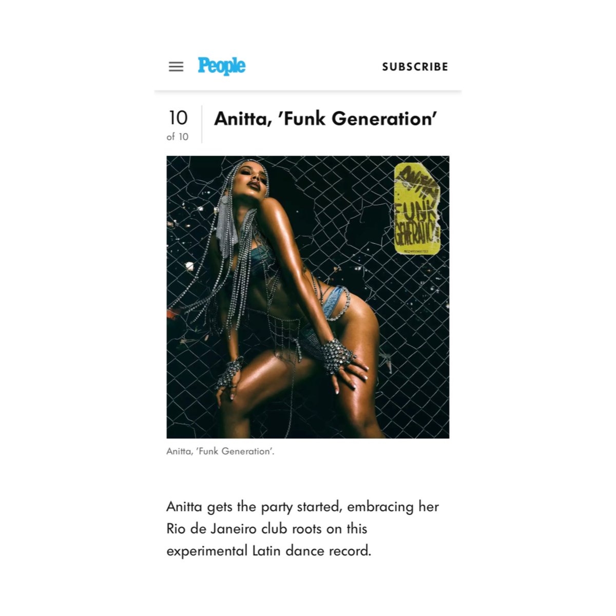 .@People names Anitta's "Funk Generation" as the 10th best album of 2024.