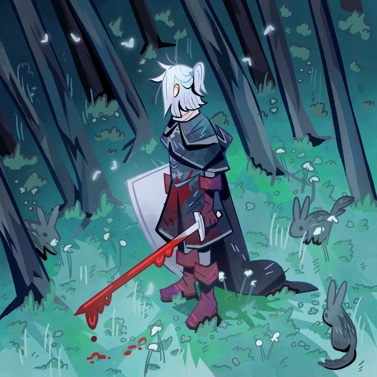 windupthing's tweet photo. the best way  out of an art block for me is drawing comfort zone/familiar things,  which currently is Waite, blue environments and lil critters, so that's  what I've been up to! nice to do smthg indulgent between all the  programming https://t.co/cuxCn2oKlf
