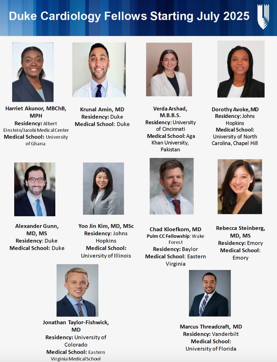 Nishant Shah, MD (@nishant_shahmd) on Twitter photo We are thrilled to welcome this allstar group of <a href="/DukeCardFellows/">Duke Cardiology Fellows</a> to <a href="/DukeHeartCenter/">Duke Heart</a> in July of 2025!!! Congratulations on this milestone!
<a href="/manesh_patelMD/">Manesh Patel</a> <a href="/camfrazmills/">Camille Frazier-Mills, MD MHS</a> <a href="/RobHarrisonMD/">Robert Harrison</a> <a href="/TheHolleyLab/">Holley Lab</a> <a href="/robmentz/">Robert Mentz, MD</a> <a href="/heartdoc_chet/">Chet Patel</a> <a href="/texhern/">Adrian “WE NEED RCTS!” Hernandez</a> <a href="/SanaAlkhatib9/">Sana Al-Khatib</a> <a href="/richa_agarwalMD/">Richa Agarwal</a> <a href="/DCRINews/">Duke Clinical Research Institute</a> We are thrilled to welcome this allstar group of <a href="/DukeCardFellows/">Duke Cardiology Fellows</a> to <a href="/DukeHeartCenter/">Duke Heart</a> in July of 2025!!! Congratulations on this milestone!
<a href="/manesh_patelMD/">Manesh Patel</a> <a href="/camfrazmills/">Camille Frazier-Mills, MD MHS</a> <a href="/RobHarrisonMD/">Robert Harrison</a> <a href="/TheHolleyLab/">Holley Lab</a> <a href="/robmentz/">Robert Mentz, MD</a> <a href="/heartdoc_chet/">Chet Patel</a> <a href="/texhern/">Adrian “WE NEED RCTS!” Hernandez</a> <a href="/SanaAlkhatib9/">Sana Al-Khatib</a> <a href="/richa_agarwalMD/">Richa Agarwal</a> <a href="/DCRINews/">Duke Clinical Research Institute</a>