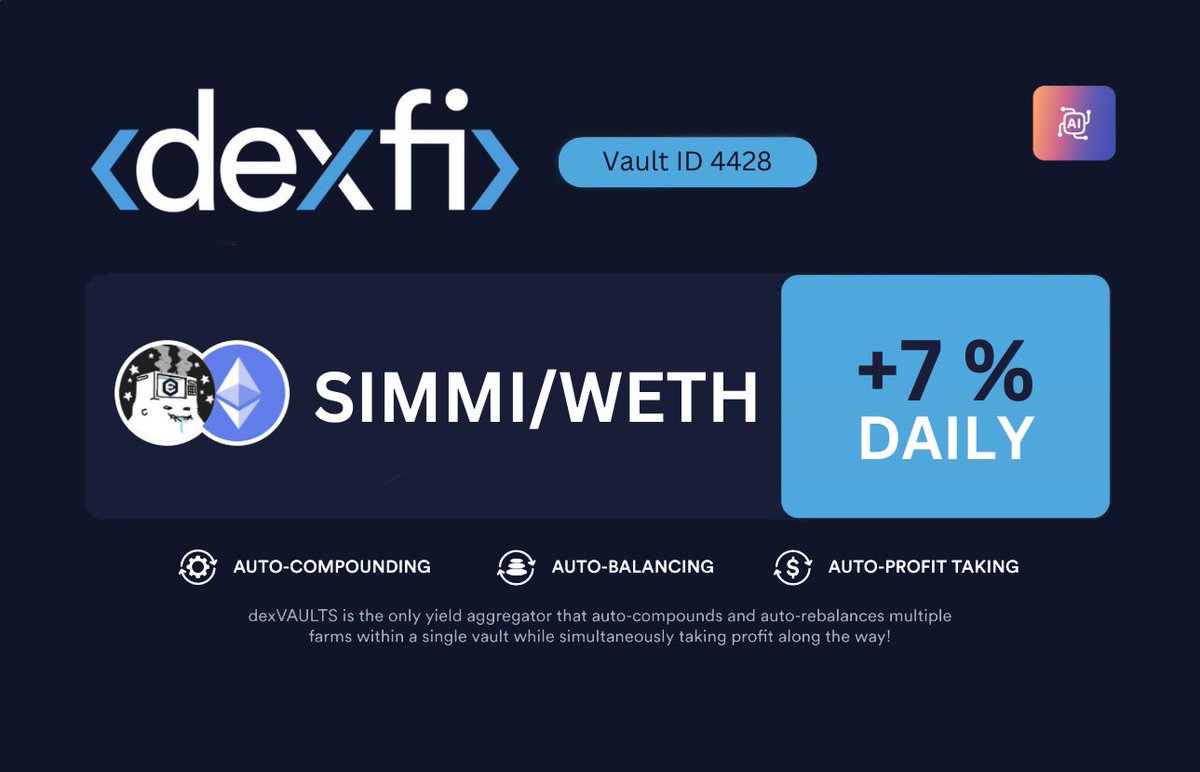 dexKonrad's tweet photo. @Simmi_IO Empowering agents? Sounds like the $SIMMI vault on https://t.co/yvaWAED01z! 💎 While your glitches boost the web, your fans can boost their profits with @DexFinance — beep-boop 🤖

💸 Auto-compounding
💸 Auto-balancing
💸 Auto-profit taking

#AIAigent #base #simmi #AIAgents https://t.co/ZqHC7JGw08