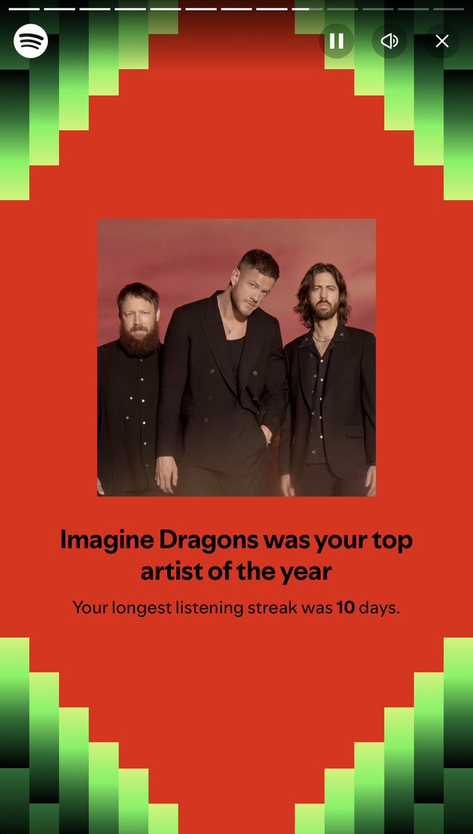 All_That_T's tweet photo. This makes for like 3-4 years in a row as my top artist
#SpotifyWrapped2024 #ImagineDragons https://t.co/uaOQdY4DiD