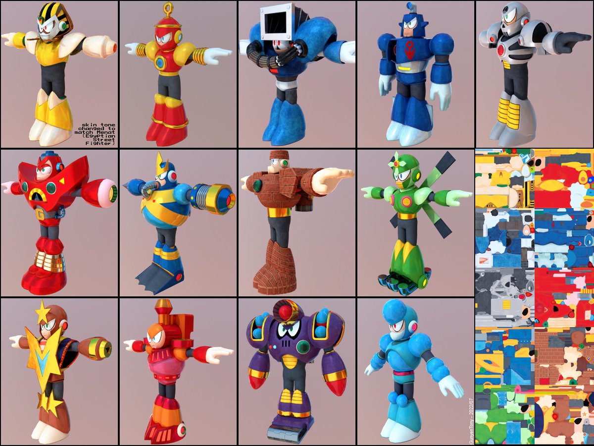 Progress Snapshot 2022/07: Finished texturing the 4s and 5s. When I finished making Dust Man and Crystal Man, I wondered how Yusuke Murata would feel if he saw the designs he did in his youth in 3d, I kind of wanted to make 3d prints of them for him. Maybe someday he'll notice!