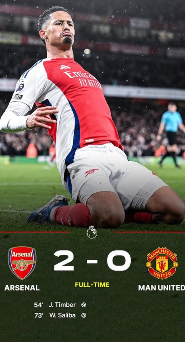 ihsbox1's tweet photo. A deserved win by the Gunners at the Emirates Stadium against Manchester United.  David Raya with a clean sheet and Timber having his first goal at the Emirates. 

Arsenal 2 - 0 Manchester United 

#ARSMU
#COYG
#ARSENAL https://t.co/OuYhWeKrhA