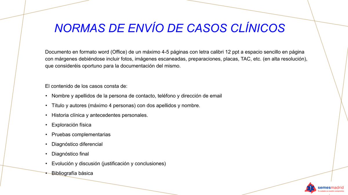 Desde la vocalía en enfermería de <a href="/SEMESMadrid/">SEMES Madrid</a> presentamos el I Concurso de Casos Clínicos de Enfermería de Urgencias y Emergencias.

Una jornada científica con la que queremos fomentar la actualización continua de los profesionales de enfermería.

#EnfSEMESMadrid25