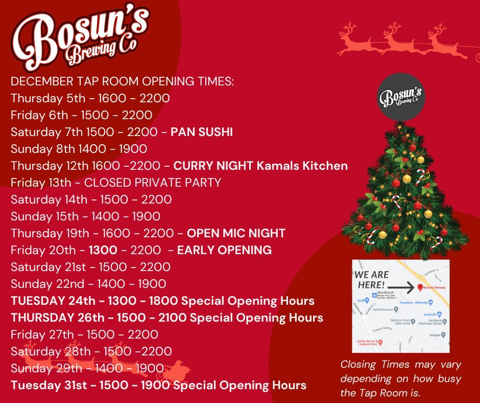 December 2024 tap room hours