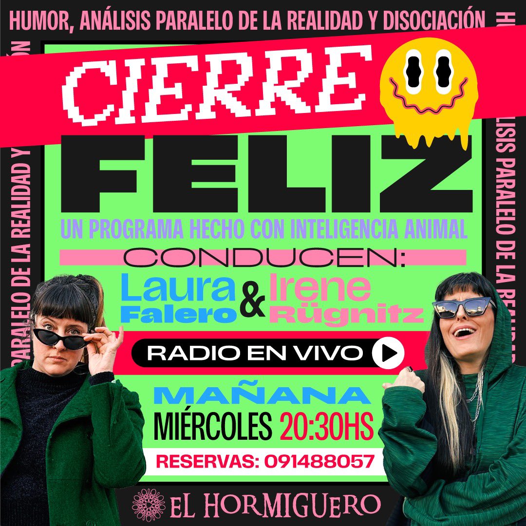 irerugnitz's tweet photo. Si andan hoy por Montevideo, les invito a ver el último programa de #LaHoraFeliz, radio en vivo con la mostra @MochilaAsesina ‼️
📍 20.30 en El Hormiguero https://t.co/qiYNwFAF1q