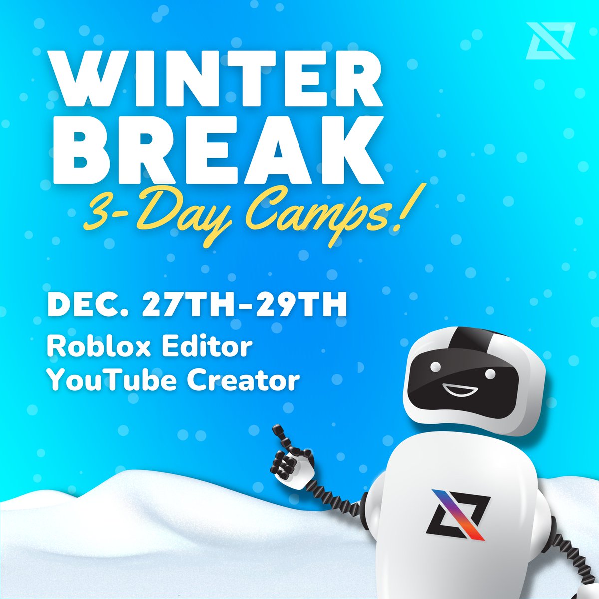 IcodeSouthlake's tweet photo. WINTER BREAK - STEAM CAMPS
#fall2024 #winter2024 #spring2025 #summer2025 #Grapevine #Keller #TrophyClub #Roanoke #FlowerMound #Colleyville #Euless #Dragons #HourOfCode #GCISD #KISD #BISD #WGES #OUES #CES #Durham #CarrollDragons #ChatGPT #AI https://t.co/aQeTUIjT7Q