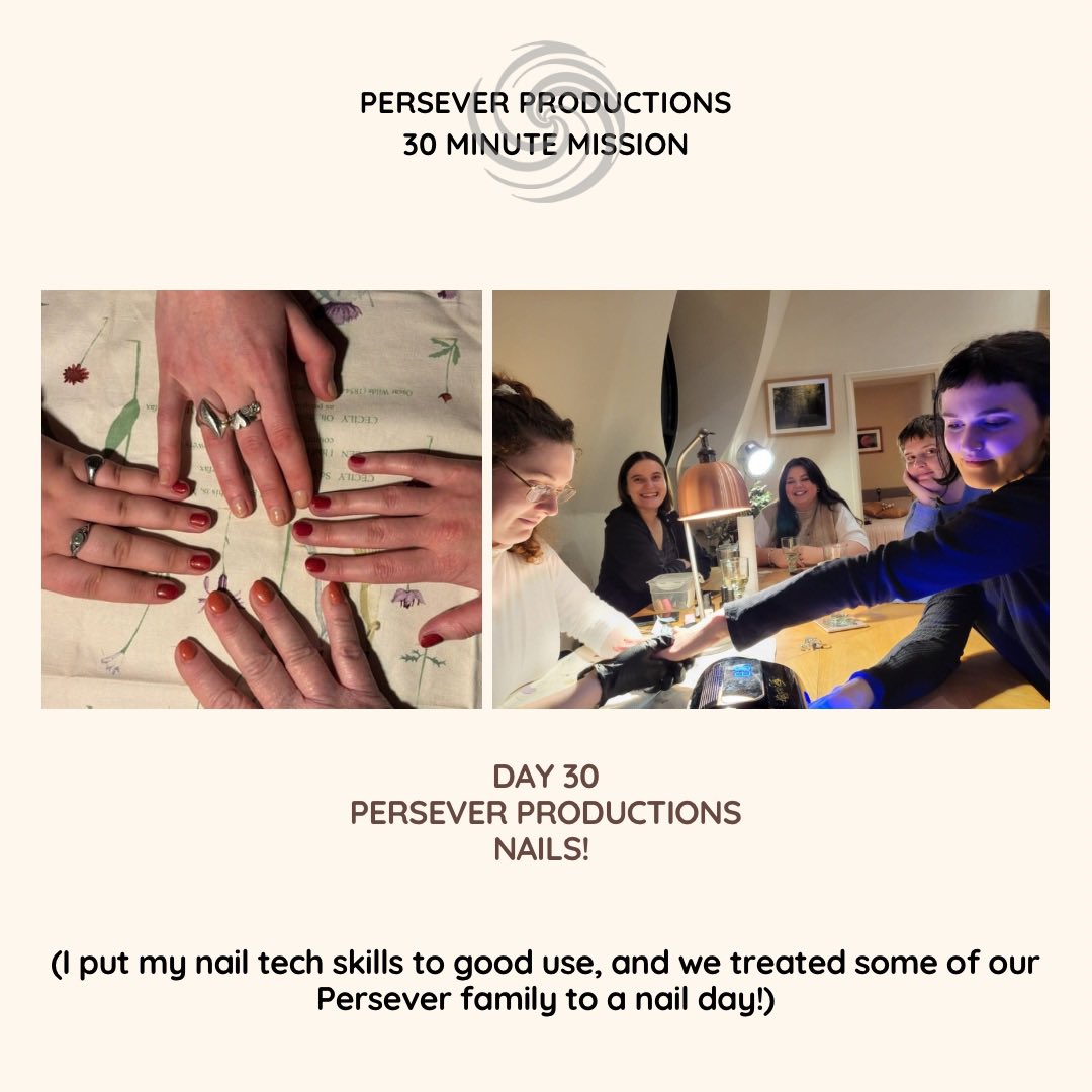 PerseverP's tweet image. Day 30! 

Our final day! We made it! 

Becky gave some of our Persever Family members a treat with a nail evening! Took a little longer than 30 minutes, but we broke it up with snacks! 

justgiving.com/page/persever-…