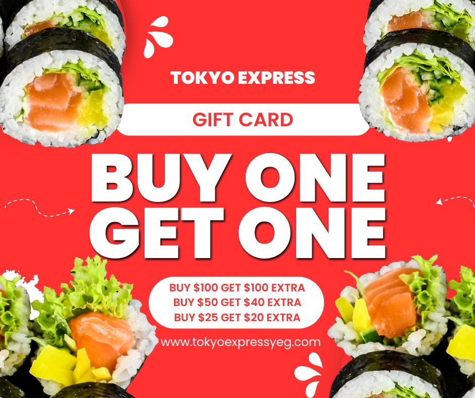 TokyoYeg's tweet photo. 🎁 Tokyo Express Gift Card Special! 🎁  ✨ Buy More, Get More! ✨
🎁 Buy $100 → Get $100 EXTRA
🎁 Buy $50 → Get $40 EXTRA
🎁 Buy $25 → Get $20 EXTRA
🎉 The perfect gift for food lovers or yourself! Indulge in your favorite dishes while enjoying unbeatable value. https://t.co/sGXbcq51yS