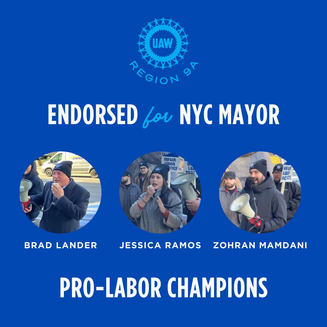 Today, UAW Region 9A’s New York City Area CAP Council voted to endorse three pro-labor champions for Mayor of New York City: <a href="/bradlander/">Brad Lander</a>, <a href="/jessicaramosqns/">Jessica Ramos</a>, and <a href="/ZohranKMamdani/">Zohran Kwame Mamdani</a>.

Read more about our endorsement → region9a.uaw.org/news/NYCAPMayor
