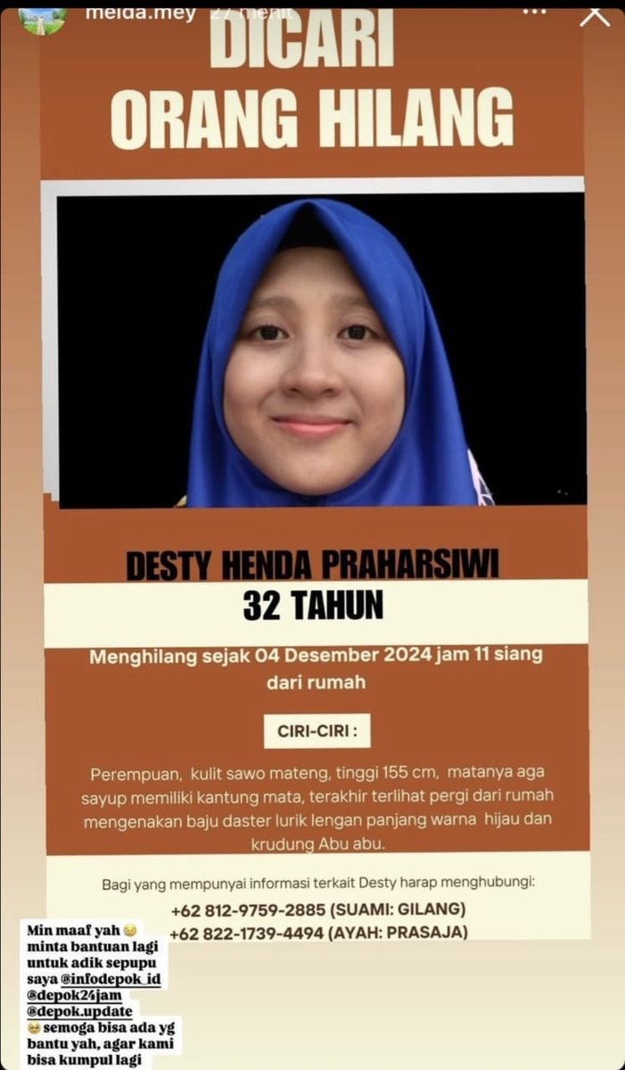 _no3nk_'s tweet photo. Assallaamu'alaykum
Sobat X semua,
Mohon bantuan Dan mohon doanya supaya Desty bisa kembali pulang dan berkumpul dengan keluarga. https://t.co/HphSAOfPwG