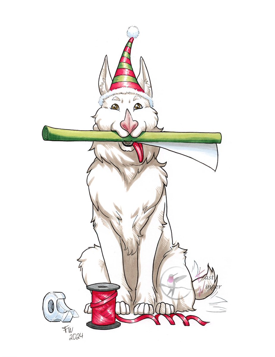 fast_winger's tweet photo. Tennobaum 2024 Day 4: Little Helper
#Warframe
#tennobaum2024
#tennobaum
#fanart
#kubrow
#wrappingpaper
#ribbons https://t.co/hj48D9MQnx