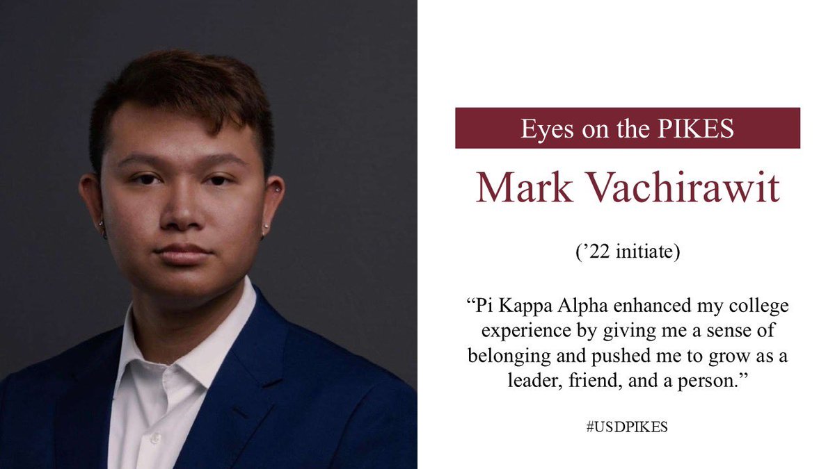 USDPIKES's tweet photo. During his time at @usouthdakota, our brother, Mark Vachirawit (‘22 initiate), made a profound difference. In PIKE, Mark served our brotherhood as Alumni and Family Relations Chairman, Social Chairman, Vice President of Membership Development, and Brother Leader Educator. https://t.co/eLVxK0PW99