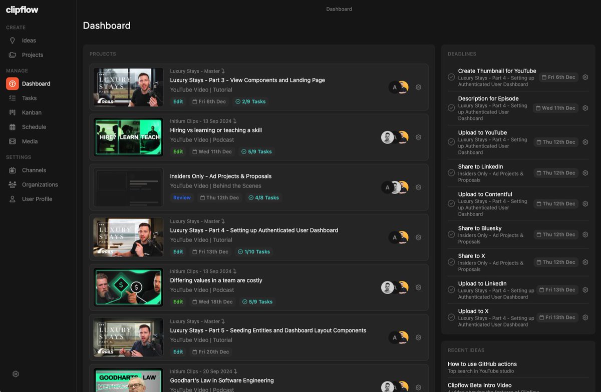 kennnG's tweet photo. So proud of what we have created in under 6 months of full time effort.

We set out to create the best tool for managing YouTube projects and it already feels so legit.

Planning projects across multiple channels with different teams has never felt so easy.

We are working with a bunch of amazing creators who are constantly providing feedback to refine the product and make it better every day.

BUT we are only getting started and looking for more feedback! We have decided to end our beta early next year and move to paid for new users so if you want to take your content game seriously sign up now while it is still free.