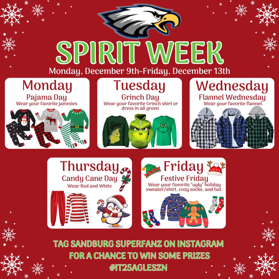 WHO’S READY FOR A SPIRIT WEEK?! Next week (12/9-12/13) we’re kicking off the last full week of the semester with a spirit week!! Dress up and tag the SuperfanZ account each day for a chance to win some prizes!

#IT25AGLESZN 🦅