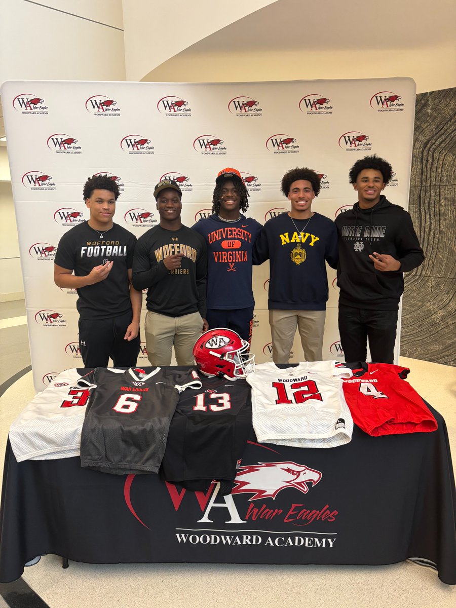 Woodward Academy Athletics (@wawareagles) on Twitter photo Congratulations to 7โฃ Woodward student-athletes signing today.
๐โโ๏ธSydney Glee - U of Michigan
๐โโ๏ธTaylor Gullatte - U of Alabama
๐Josiah Abdullah - U of Virginia
๐Jerome Bettis, Jr. - Notre Dame
๐RJ Harrison - Wofford
๐Tyree Myrick - Wofford
๐Landon Walker - Naval Academy Congratulations to 7โฃ Woodward student-athletes signing today.
๐โโ๏ธSydney Glee - U of Michigan
๐โโ๏ธTaylor Gullatte - U of Alabama
๐Josiah Abdullah - U of Virginia
๐Jerome Bettis, Jr. - Notre Dame
๐RJ Harrison - Wofford
๐Tyree Myrick - Wofford
๐Landon Walker - Naval Academy