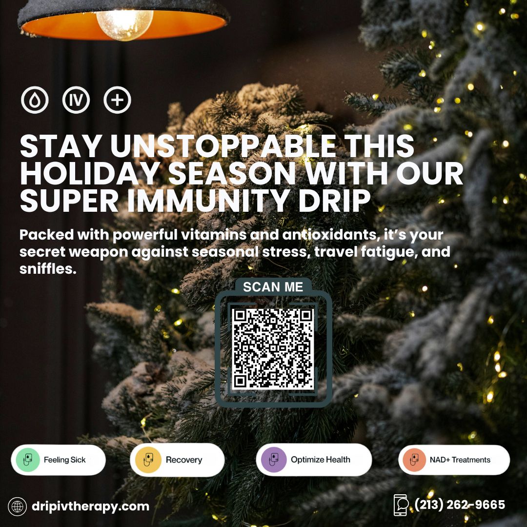 dripivtherapy's tweet photo. ✨ Stay healthy, jolly, and unstoppable this holiday season with our Super Immunity Drip! 💪✨ Give your immune system the boost it deserves and book your drip today and celebrate with confidence!

💧 #ImmunityBoost #HolidaySeason #DripIVTherapy #SuperImmunity #SelfCare https://t.co/EI1KdWu1AJ