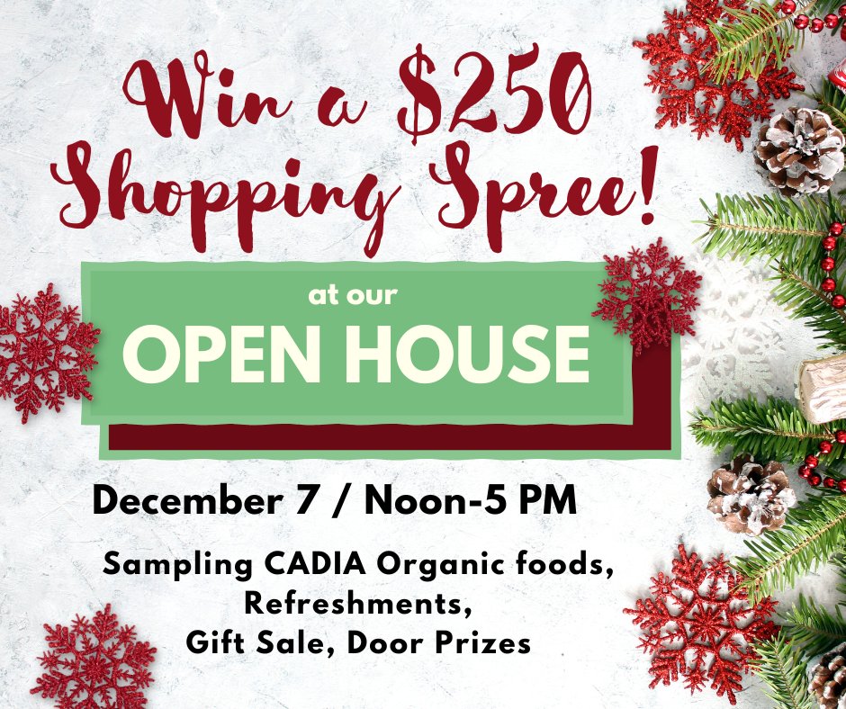 We are having our Christmas Open House tasting event on Saturday! Don't forget to stop by to be entered in to win a $250 shopping spree and to try all of the delicious snacks we have!