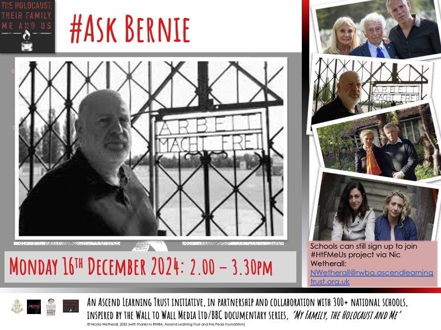 RWBAHolocaust (@rwbaholocaust) on Twitter photo Following #BerniesJourney as part of #HtFMeUs? Submit Qs ahead of 16 Dec, 2pm #AskBernie session: a chance for students to ask Qs, gain new insights & enrich project.
Check Zoom link via Basecamp.
RT
<a href="/MissJTappenden/">Miss Tappenden</a> <a href="/All_Saintsib/">All Saints Academy</a> <a href="/MrZacJamesB/">Mr B’s History</a> <a href="/MarshAcademy/">The Marsh Academy</a> <a href="/EtonburyAcademy/">Etonbury Academy</a> Following #BerniesJourney as part of #HtFMeUs? Submit Qs ahead of 16 Dec, 2pm #AskBernie session: a chance for students to ask Qs, gain new insights & enrich project.
Check Zoom link via Basecamp.
RT
<a href="/MissJTappenden/">Miss Tappenden</a> <a href="/All_Saintsib/">All Saints Academy</a> <a href="/MrZacJamesB/">Mr B’s History</a> <a href="/MarshAcademy/">The Marsh Academy</a> <a href="/EtonburyAcademy/">Etonbury Academy</a>