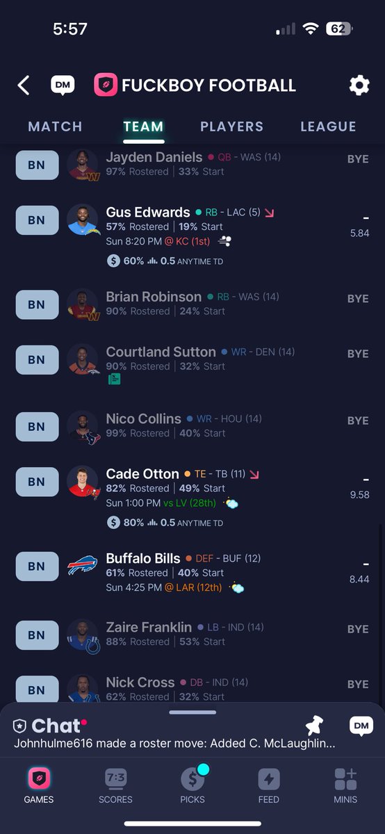 rickgrofsickCFP's tweet image. #FantasyFootballproblems 

Week 14 bye hitting my household hard.