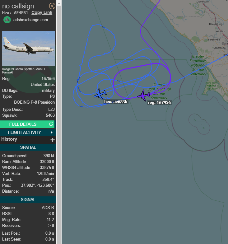 SR_Planespotter's tweet photo. P-8A 167956 #AE4EB1 and AAS equipped #AE683B are flying together. https://t.co/equIYYv7bp